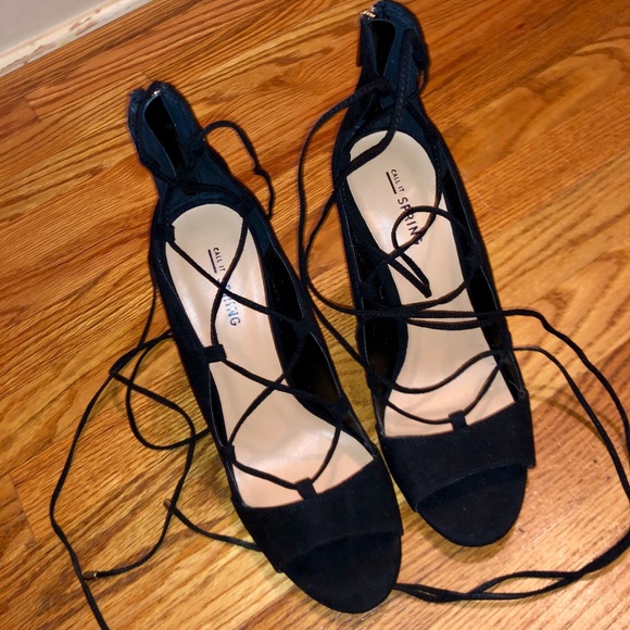 Call It Spring Shoes - black tie around ankle heels!
